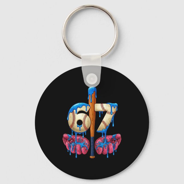 Baseball 67 Six Seven Funny Gen Alpha Meme Drip  Key Ring (Front)