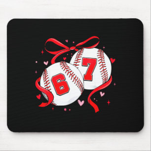 Baseball 67 Six Seven Meme Coquette Bow Valentine' Mouse Pad