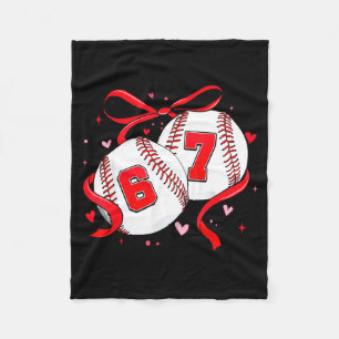 Baseball 67 Six Seven Meme Coquette Bow Valentines Fleece Blanket