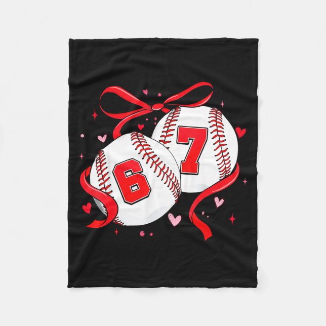 Baseball 67 Six Seven Meme Coquette Bow Valentines Fleece Blanket (Front)