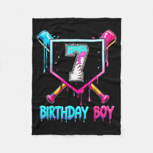 Baseball 7 Year Old Bday Boy Ice Cream Drip 7th Bi Fleece Blanket