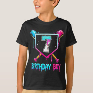 Baseball 7 Year Old Bday Boy Ice Cream Drip 7th Bi T-Shirt