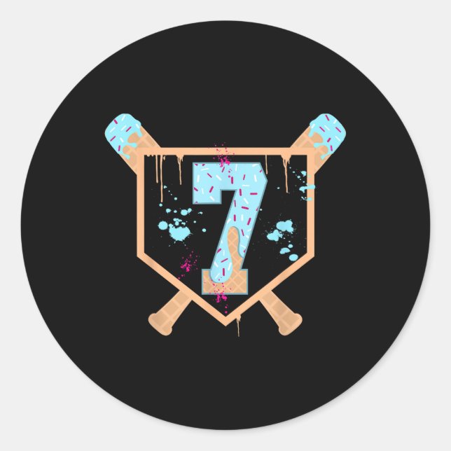 Baseball 7 Year Old Ice Cream Drip 7th Birthday Bo Classic Round Sticker (Front)
