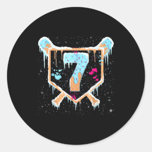 Baseball 7 Year Old Ice Cream Drip 7th Birthday Bo Classic Round Sticker