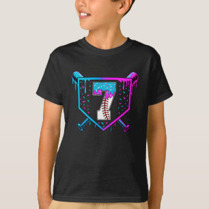 Baseball 7th Birthday Ice Cream Drip 7 Year Old Bi T-Shirt
