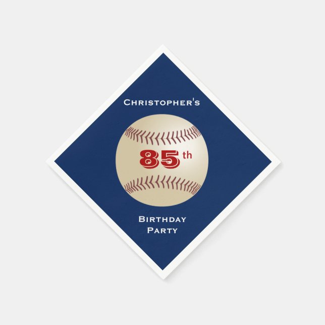 Baseball 85th Birthday Party, Name, Blue Paper Napkin (Corner)