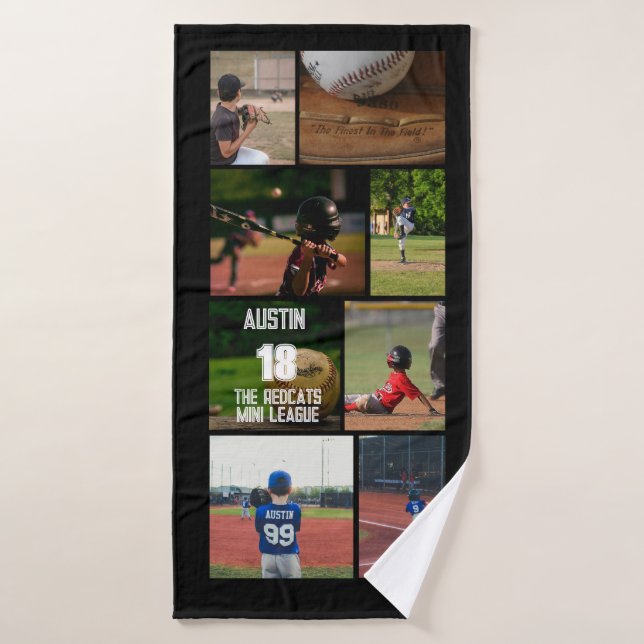 Baseball 8 Photo Collage Personalized Poster Bath Towel (Bath Towel)