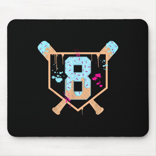 Baseball 8 Year Old Ice Cream Drip 8th Birthday Bo Mouse Pad (Front)