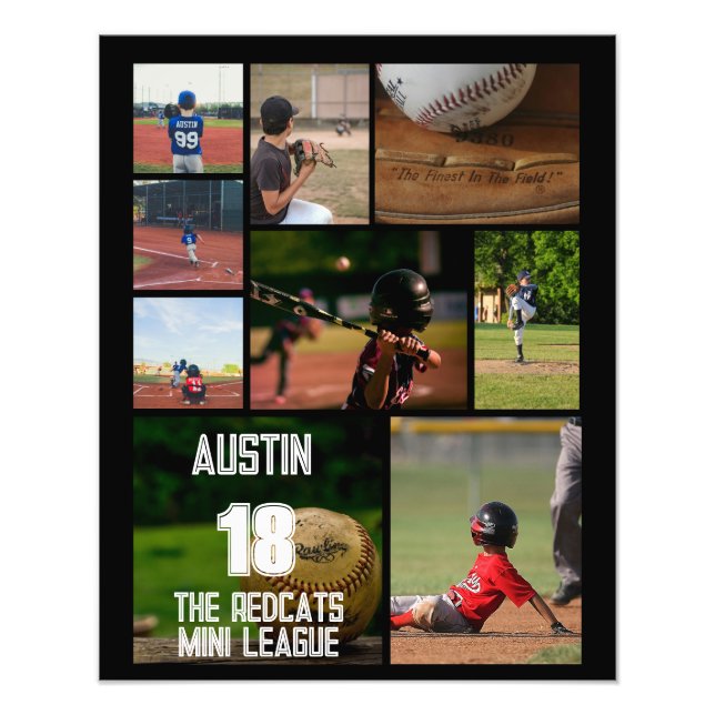Baseball 9 Photo Collage Personalized Poster (Front)