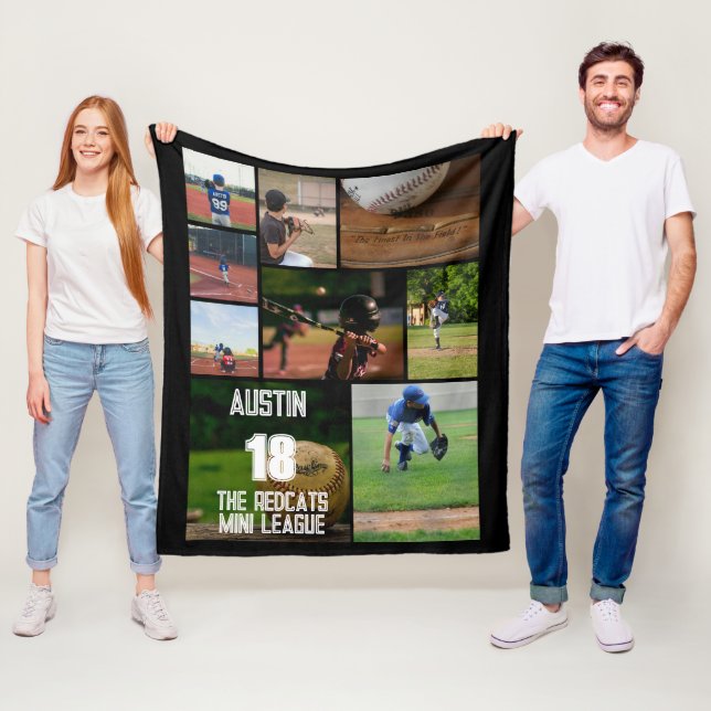 Baseball 9 Photo Collage Personalized Poster Fleece Blanket (In Situ)