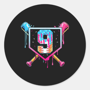 Baseball 9 Year Old Ice Cream Drip 9th Birthday Bo Classic Round Sticker