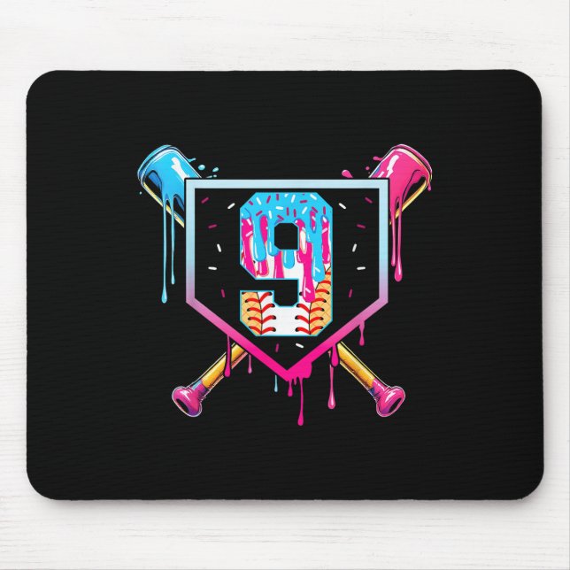 Baseball 9 Year Old Ice Cream Drip 9th Birthday Bo Mouse Pad (Front)