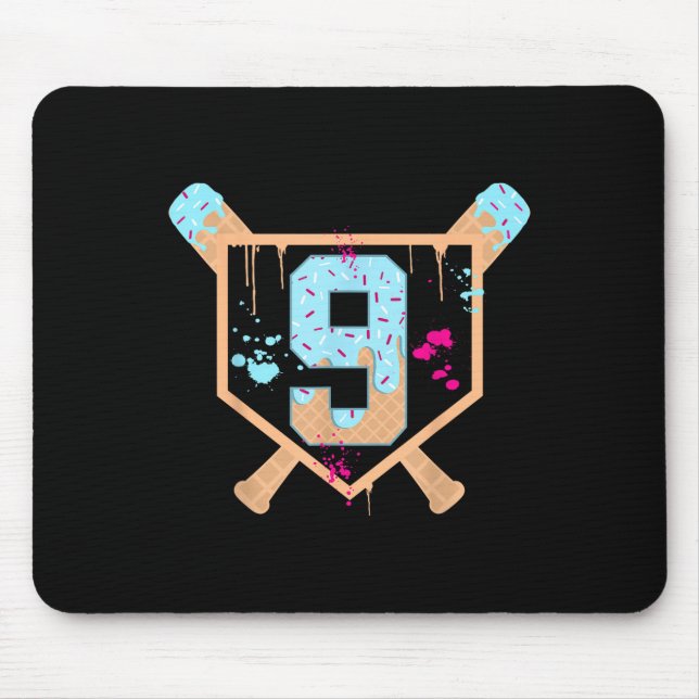 Baseball 9 Year Old Ice Cream Drip 9th Birthday Bo Mouse Pad (Front)