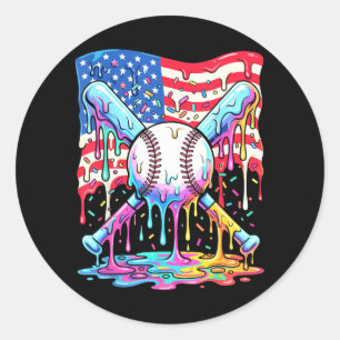 Baseball Aamerican Flag Patriotic Ice Cream Funny Classic Round Sticker