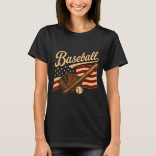 Baseball Aamerican Flag Patriotic Player Design T-Shirt