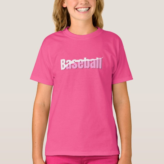 Baseball Abstract Swish - Girly Word Art T-Shirt (Front)