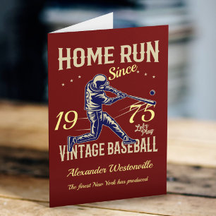 Baseball Add Your Name Year Dark Red Fun Birthday Card