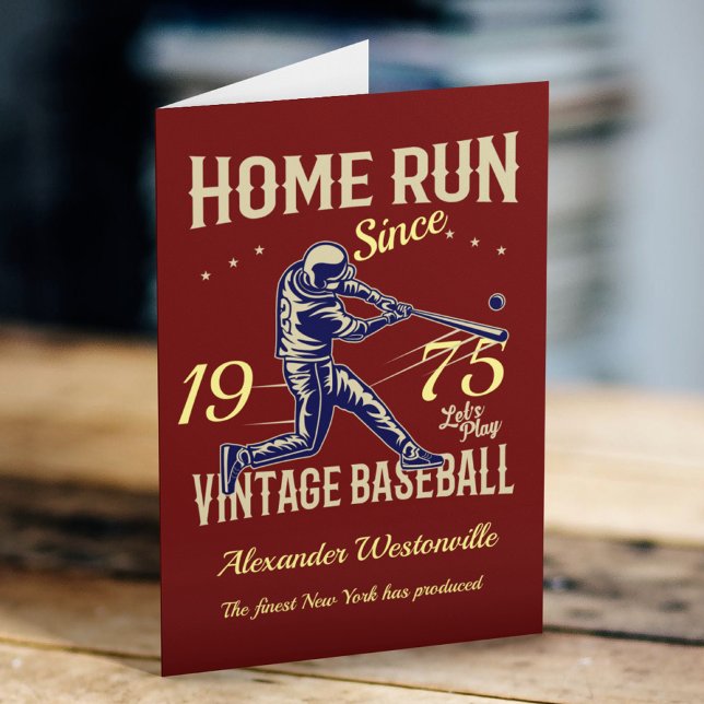 Baseball Add Your Name Year Dark Red Fun Birthday Card (Creator Uploaded)