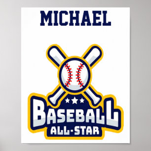 Baseball All Star Ball Bat Personalized Baby T Shi Poster