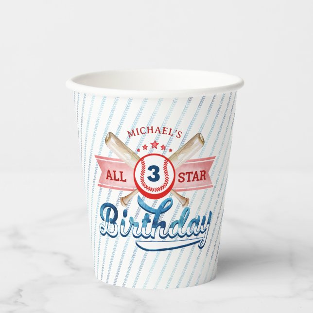 Baseball All-Star Birthday Party Paper Cups (Front)