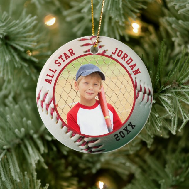 Baseball ALL STAR Name 2 Photo Personalised Ceramic Tree Decoration (Tree)