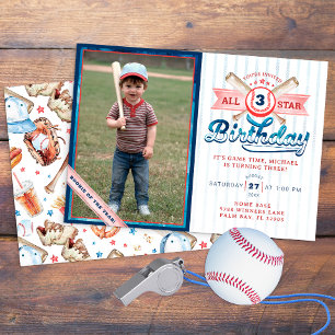 Baseball All-Star Photo Birthday Party Invitation 