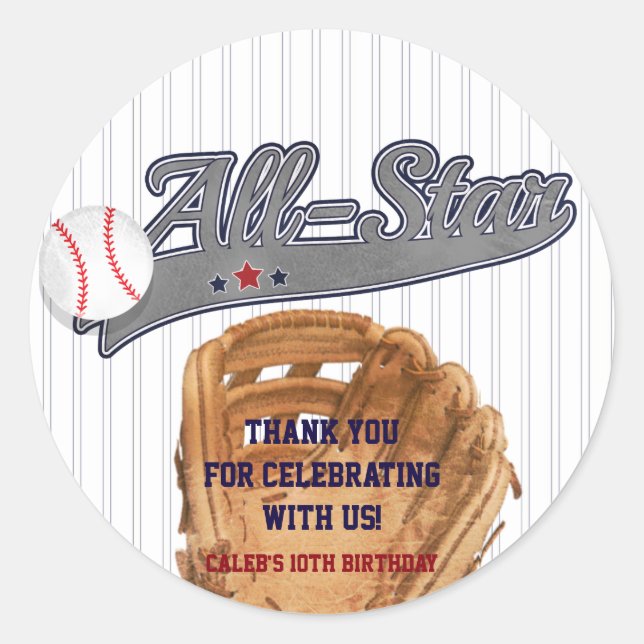 Baseball ALL-STAR Sports Custom Party Favour Classic Round Sticker (Front)