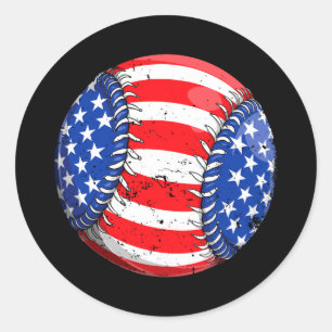 Baseball american flag 4th of july boys men retro classic round sticker