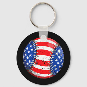 Baseball american flag 4th of july boys men retro key ring