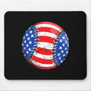 Baseball american flag 4th of july boys men retro mouse pad