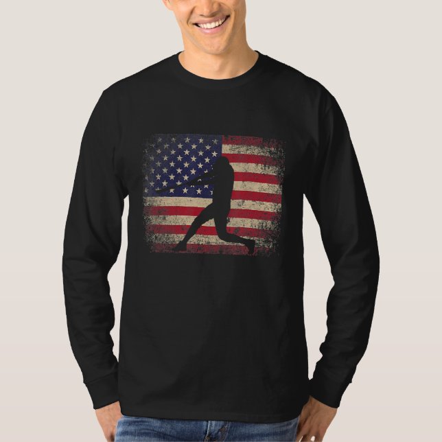 Baseball American Flag 4th Of July Boys Men Retro  T-Shirt (Front)