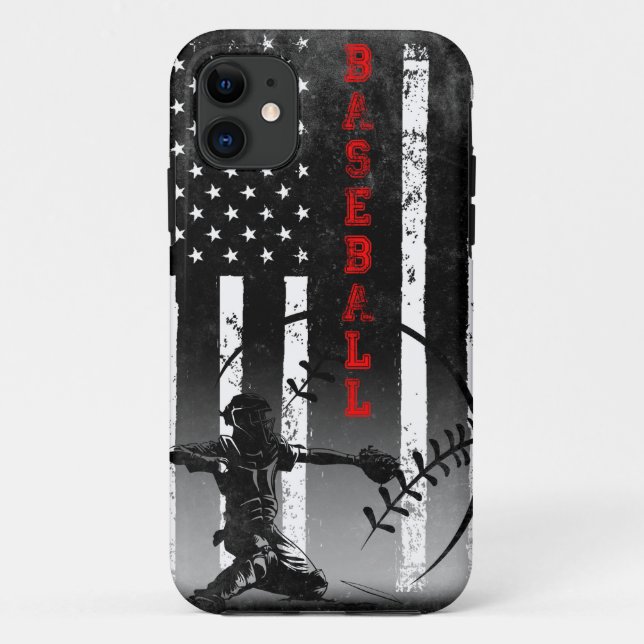 Baseball American Flag Black Art  Case-Mate iPhone Case (Back)