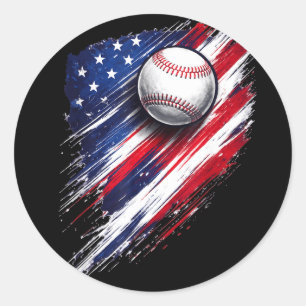 Baseball american flag boys girls men women fans classic round sticker