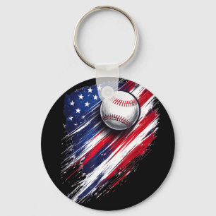 Baseball american flag boys girls men women fans key ring