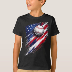 Baseball american flag boys girls men women fans T-Shirt