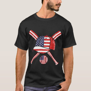 Baseball American Flag Lax Cap Bat Sports 4th of T-Shirt