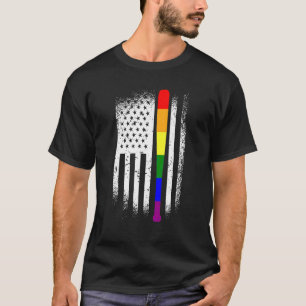 Baseball American Flag Lgbt Q Rainbow Gay Prid T-Shirt