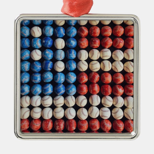 Baseball American Flag Metal Tree Decoration (Front)