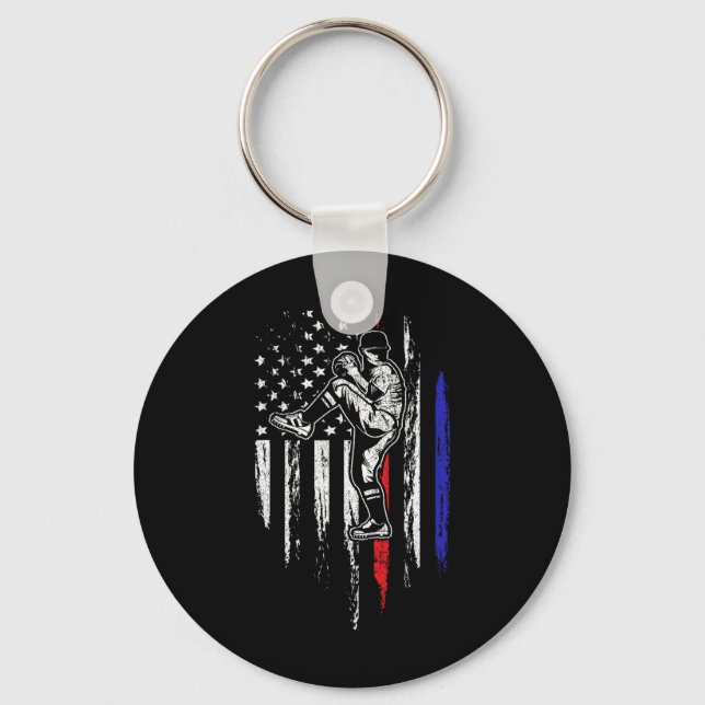 Baseball American Flag Pitcher Usa Pitching 4th Of Key Ring (Front)