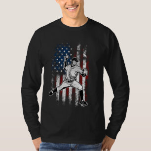 Baseball American Flag Pitcher USA Pitching 4th Of T-Shirt