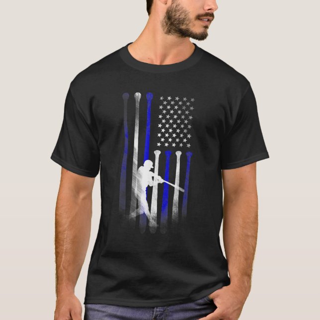 Baseball American Flag Player Flag Dad Mum Kid App T-Shirt (Front)