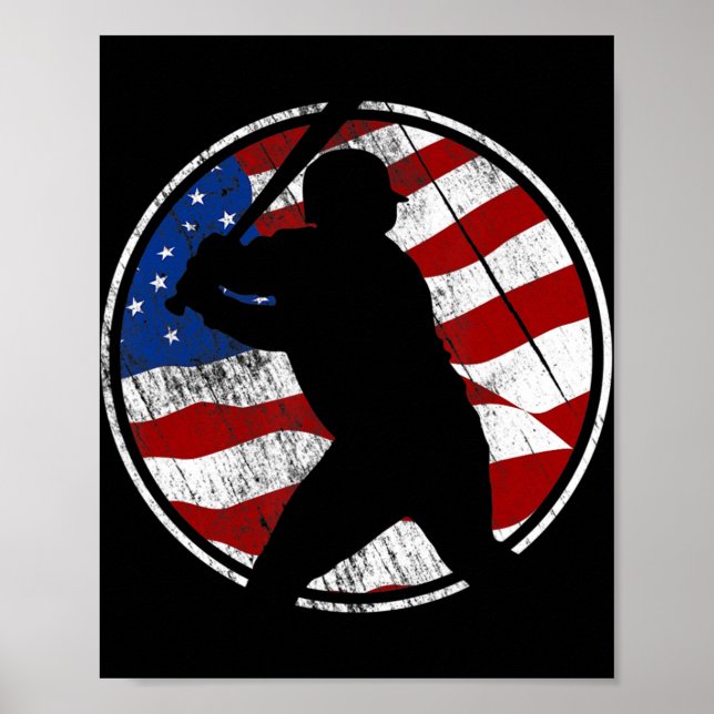 Baseball American Flag - Vintage Baseball  Poster (Front)
