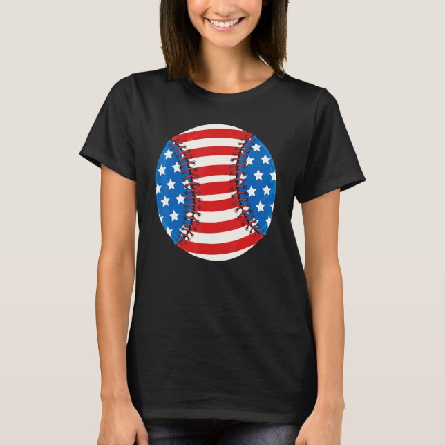 Baseball American USA flag Patriotic Retro Basebal T-Shirt (Front)