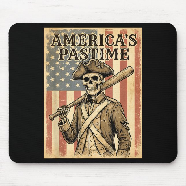 Baseball Americas Pastime Patriotic Skeleton Mouse Pad (Front)