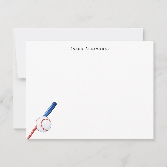 Baseball and Bat Personalises Flat Thank You Card (Front)