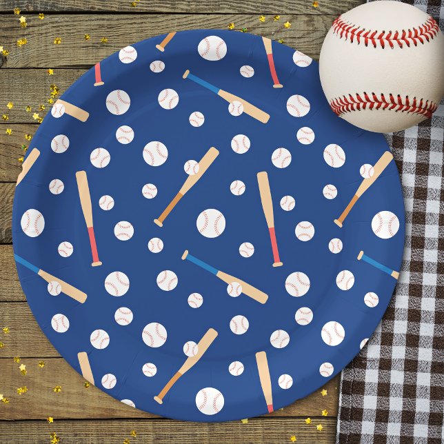 Baseball and Bat Sports Pattern Birthday Party Paper Plate (Creator Uploaded)