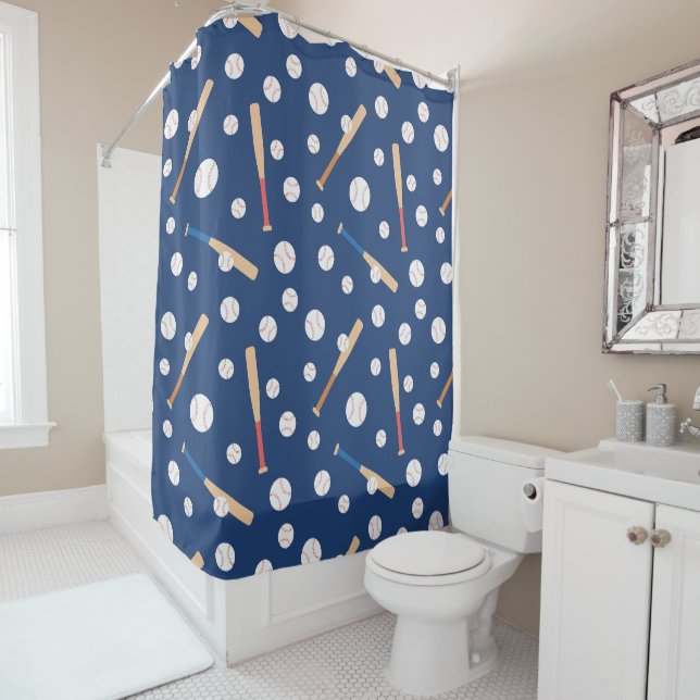 Baseball and Bat Sports Pattern Shower Curtain (In Situ)