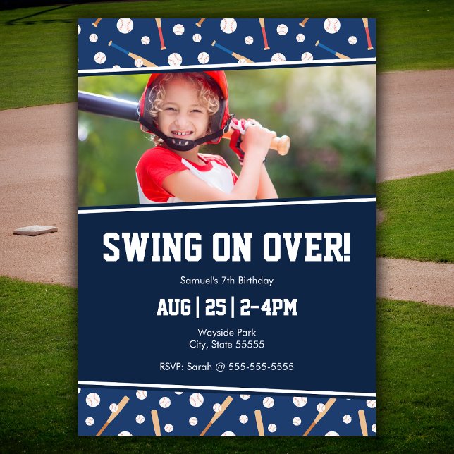 Baseball and Bat Sports Photo Birthday Party Invitation (Creator Uploaded)