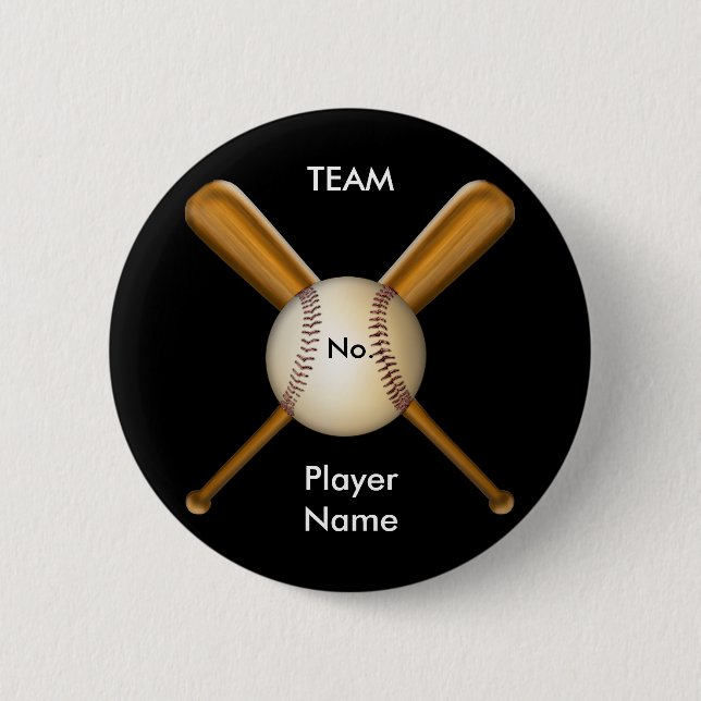Baseball and Crossed Bats Customisable 6 Cm Round Badge (Front)