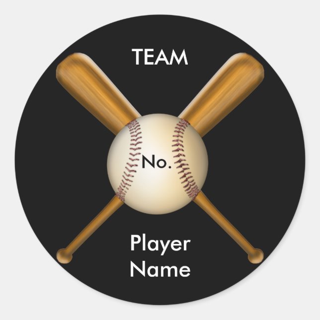 Baseball and Crossed Bats Customisable Classic Round Sticker (Front)